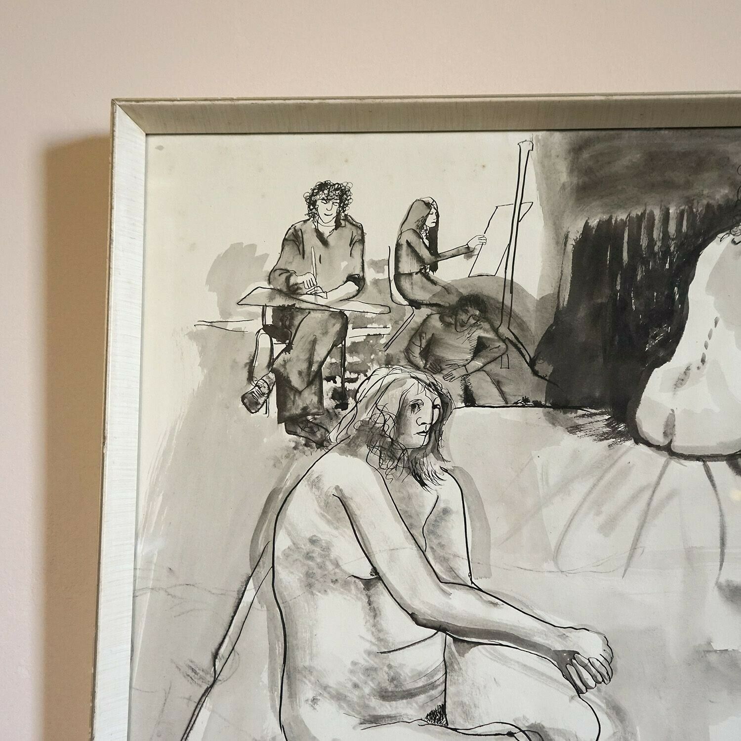 Vintage Original 'Life Drawing' Nude Pen And Ink Wash By Wendy De Rusett, 1970s photo 65.0