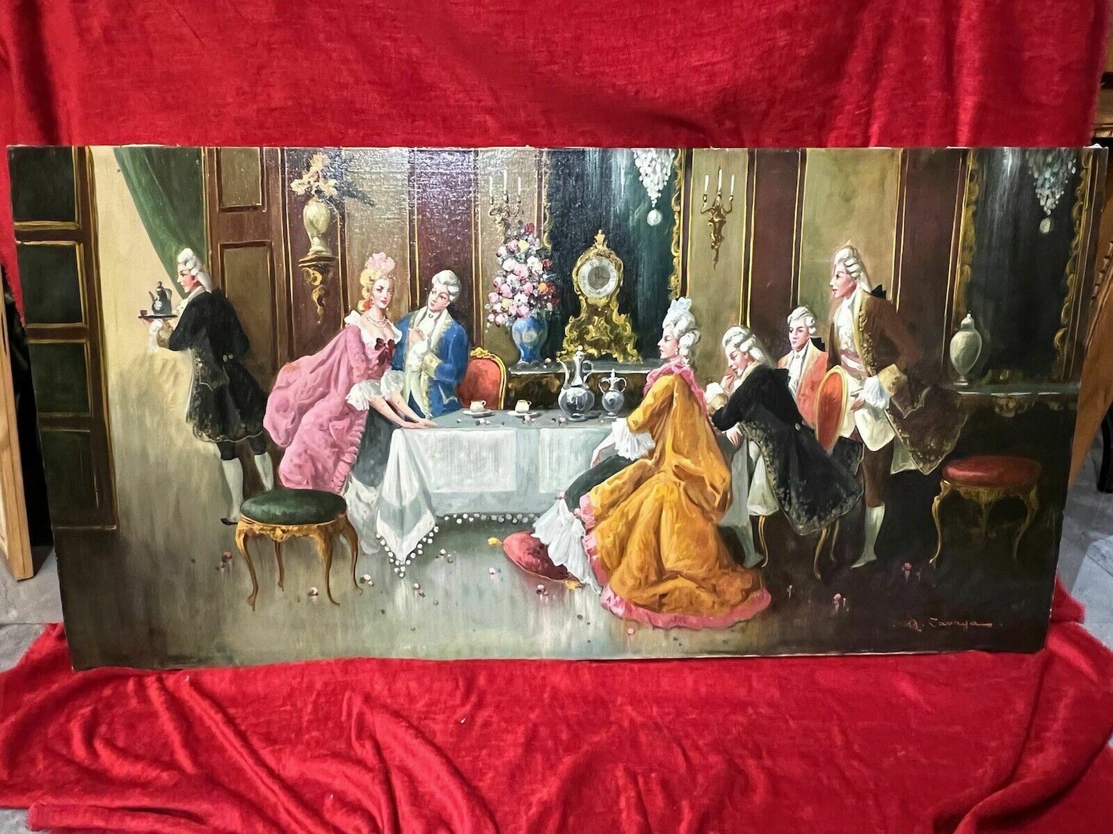 20th Century Rococo Style 'Soirée At Versailles' Oil Painting Signed A Zavaga photo furniture