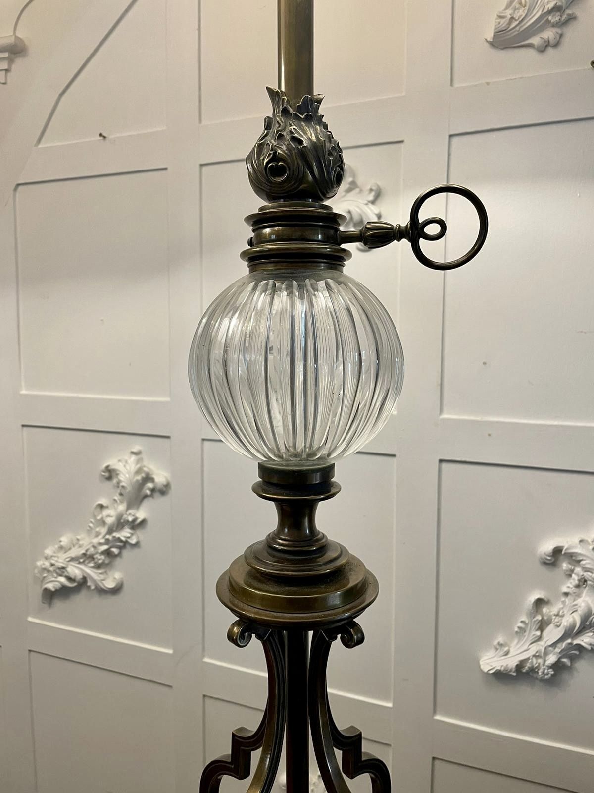 Unusual Tall Pair Of Quality Brass And Glass Lamps photo vinterior
