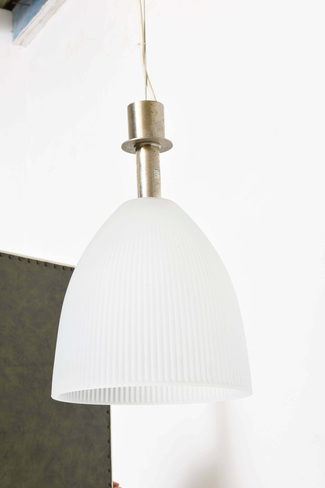 Set Mid Century Modern Italian Glass Of Holophane Industrial Pendants, 1960s
