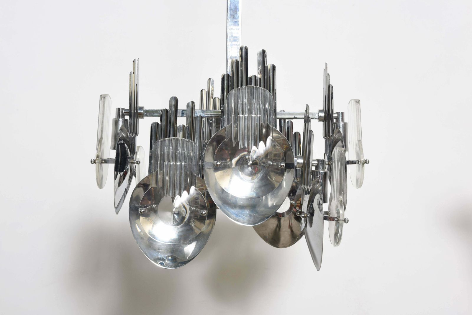 1970s Chrome Optic Chandelier By Italian Designer Oscar Torlasco