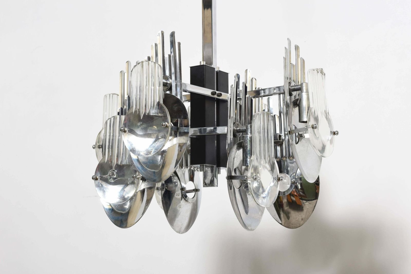 1970s Chrome Optic Chandelier By Italian Designer Oscar Torlasco photo furniture