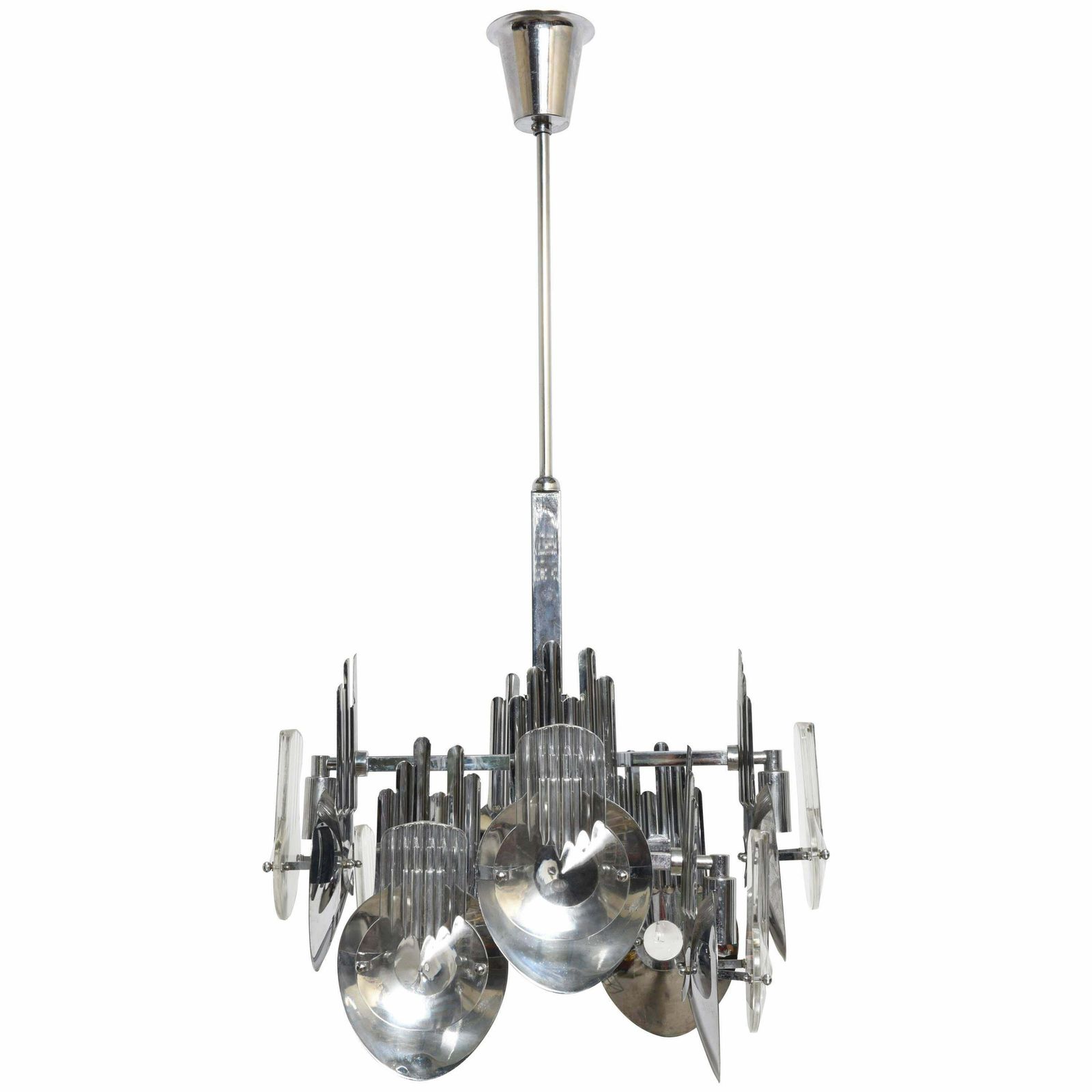 1970s Chrome Optic Chandelier By Italian Designer Oscar Torlasco photo vintage