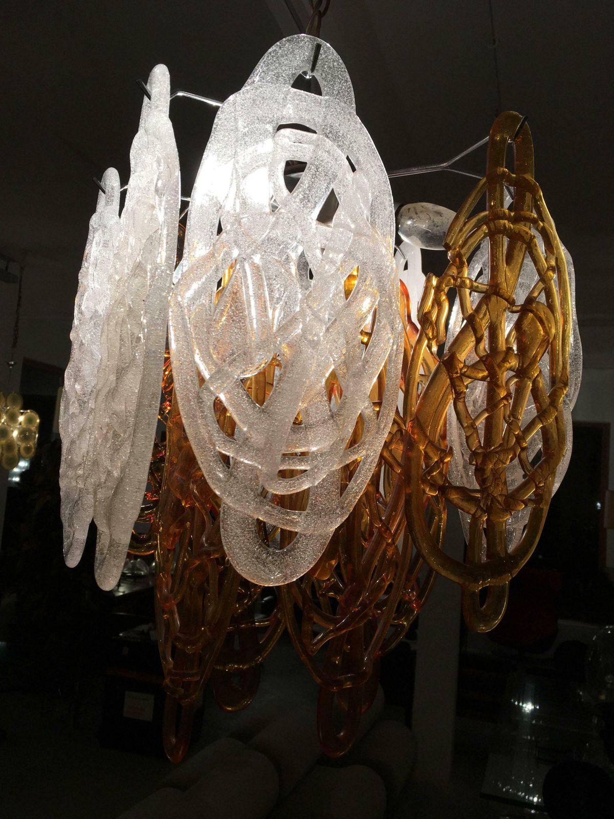 Brown And White Italian Murano Glass Pendant By Vistosi, Italy photo for sale