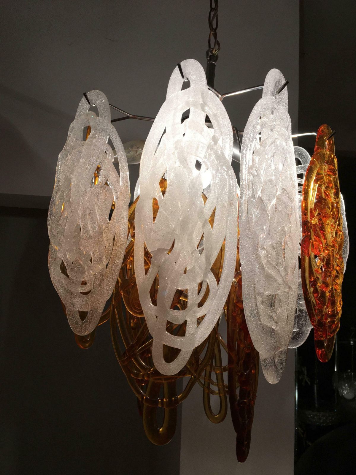 Brown And White Italian Murano Glass Pendant By Vistosi, Italy photo Lighting