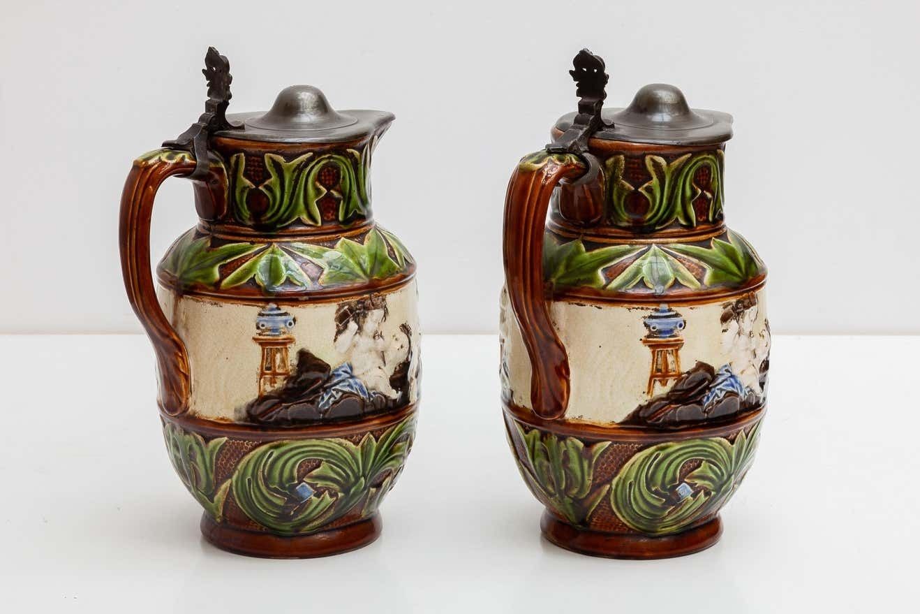 Set Of Two Majolica Jugs, Nimy Faiences Imperiale Belgium photo 1003.16