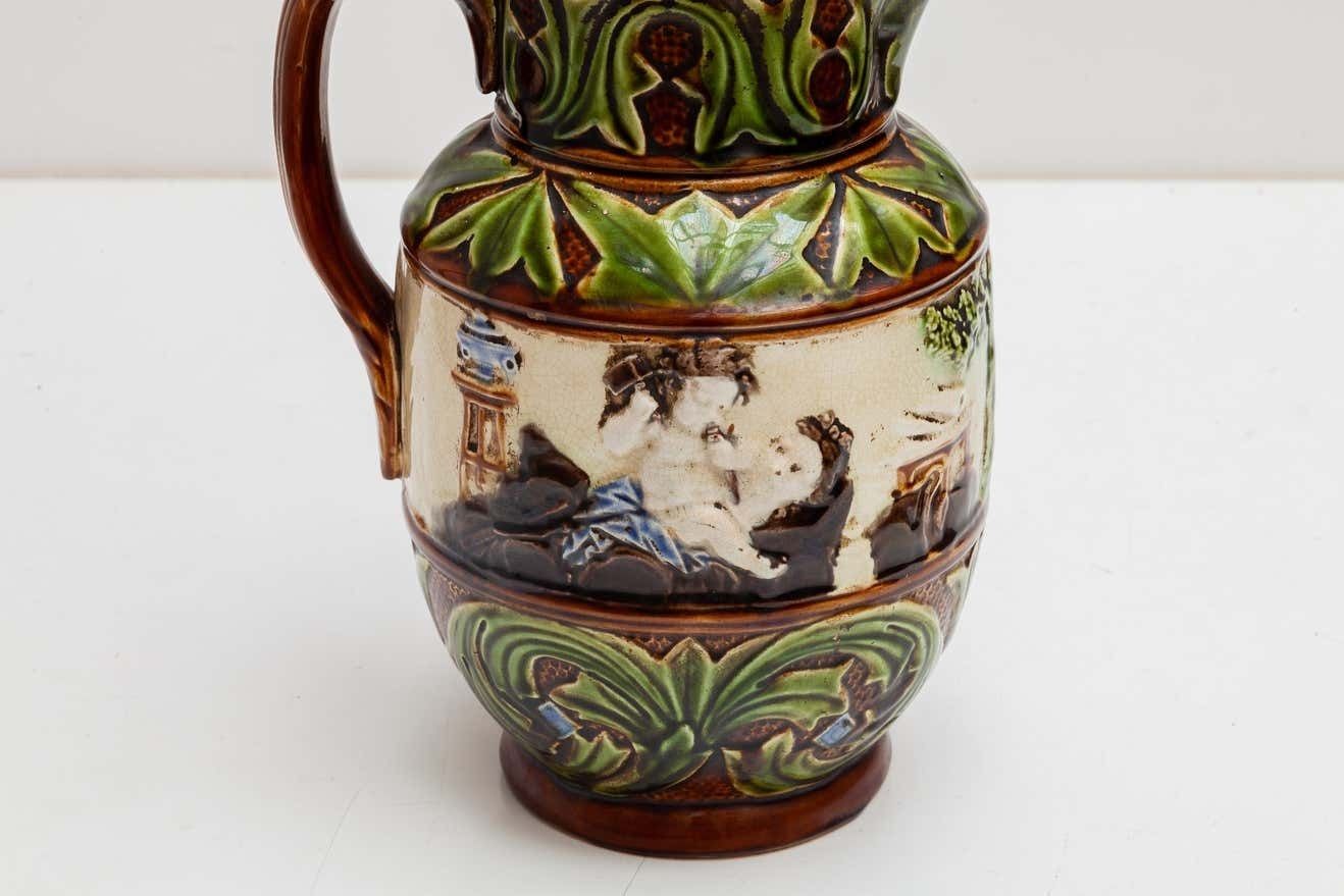 Set Of Two Majolica Jugs, Nimy Faiences Imperiale Belgium photo vinterior