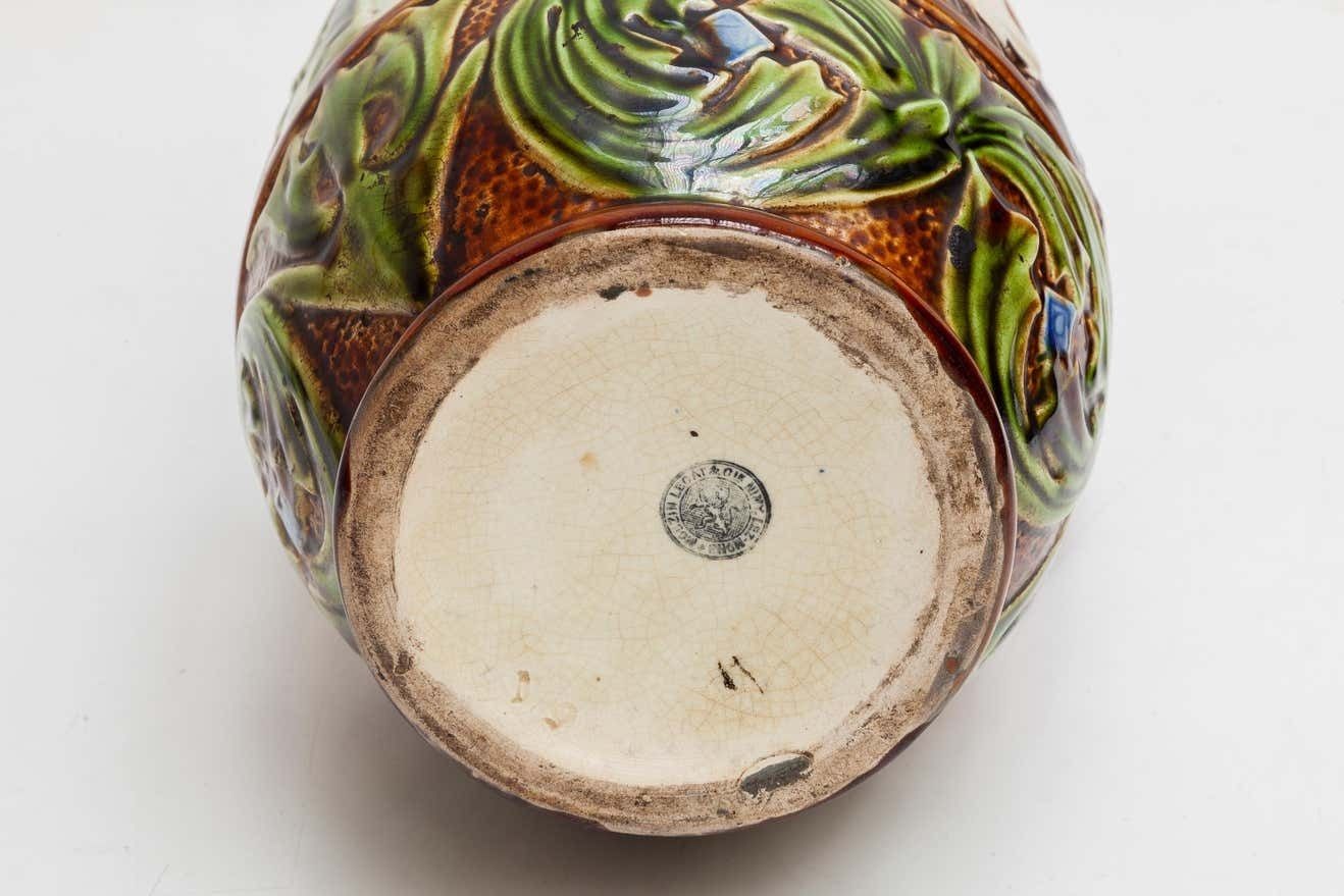Set Of Two Majolica Jugs, Nimy Faiences Imperiale Belgium photo vintage