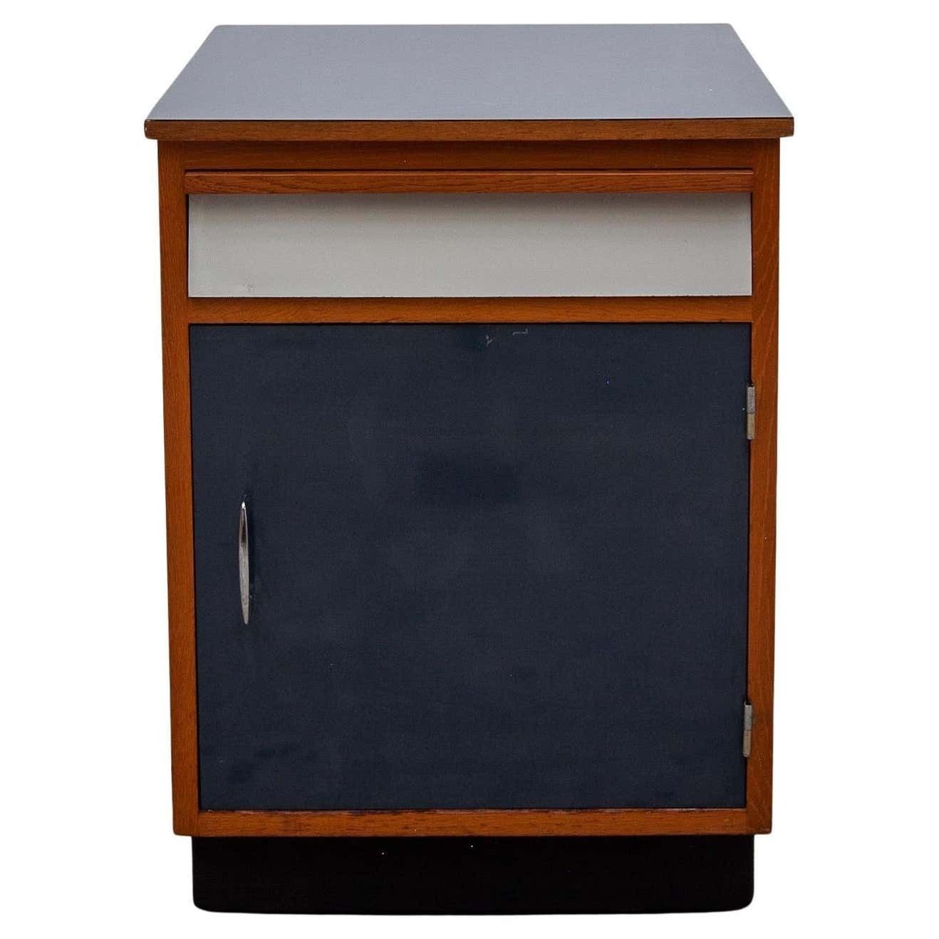 Modernist Blue And White Laminate Fifties Small Sideboard Tubax 1958, Belgium