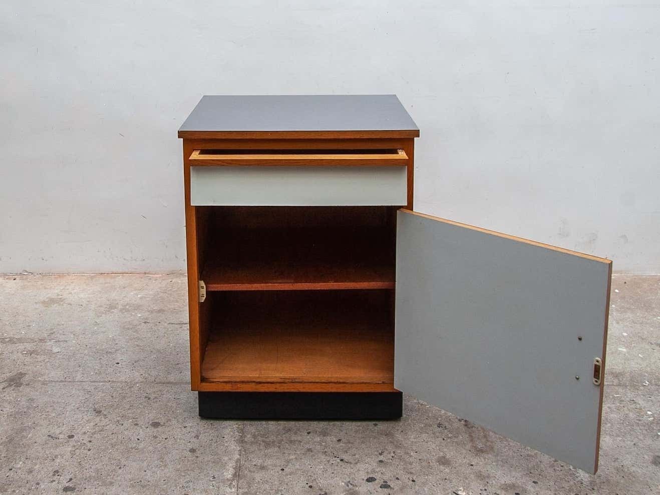 Modernist Blue And White Laminate Fifties Small Sideboard Tubax 1958, Belgium photo for sale
