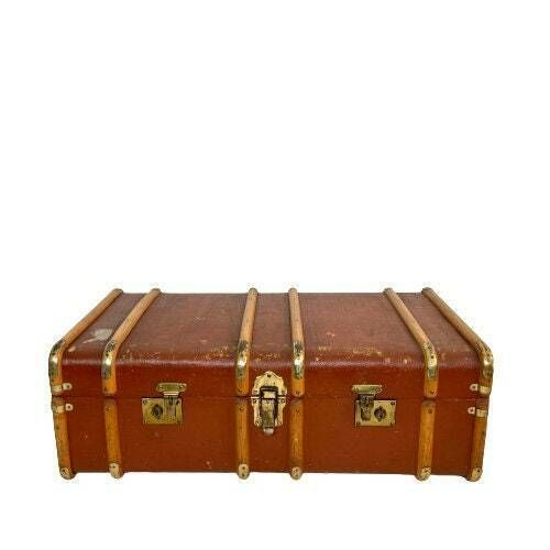 Xxl Antique English Wood Banded Steamer Trunk, Blanket Box, Vintage Industrial Storage