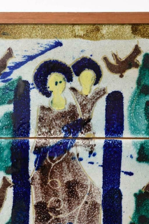 Tile Tableau With A Scene Of A Mother And Child Attributed By Vallauris, France photo for sale