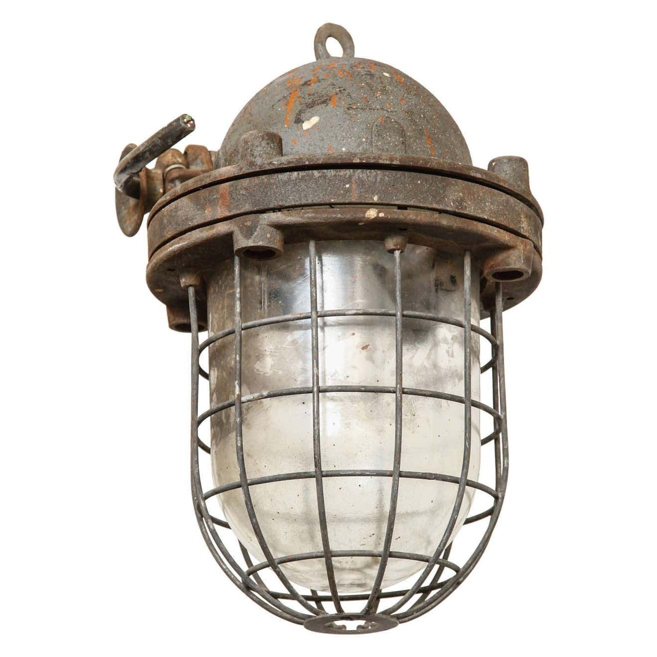 Industrial Factory Lamp Shade And Cast Iron Insert Clear Glass