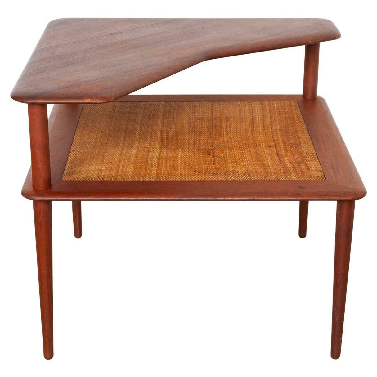 Coffee Corner Table In Teak And Cane By Peter Hvidt, Denmark, 1955