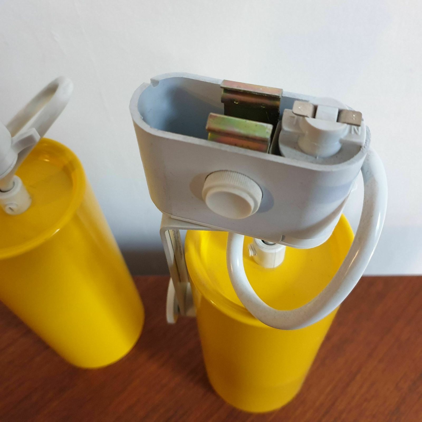 Pair Of Yellow Concord Ceiling Track Spotlights 1970s photo Lighting