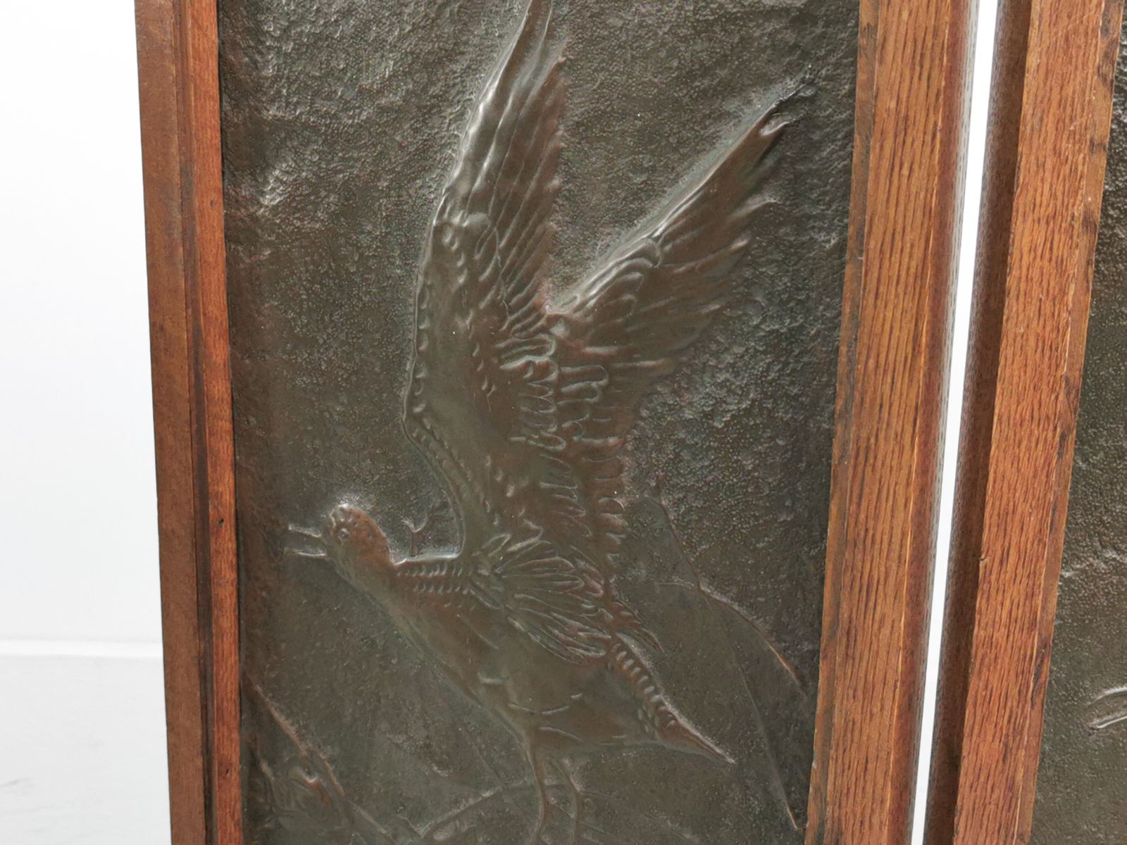 Antique Arts And Crafts Brass And Oak Fire Screen photo buy