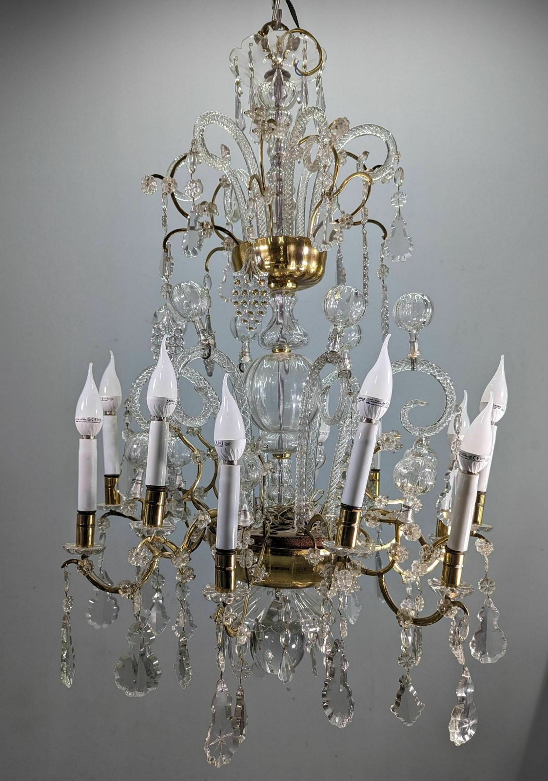 Bronze Chandelier And Glass Pendants Circa 1960 photo 2109.0