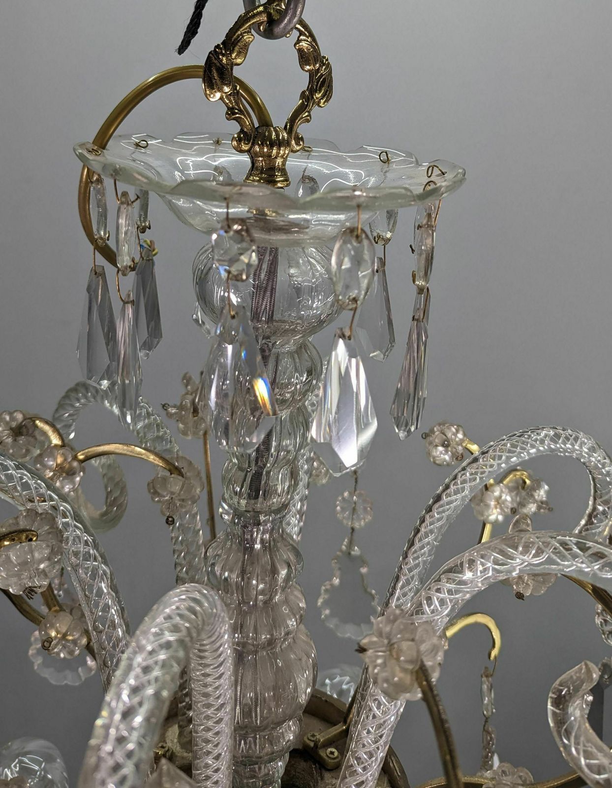 photo vinterior Bronze Chandelier And Glass Pendants Circa 1960