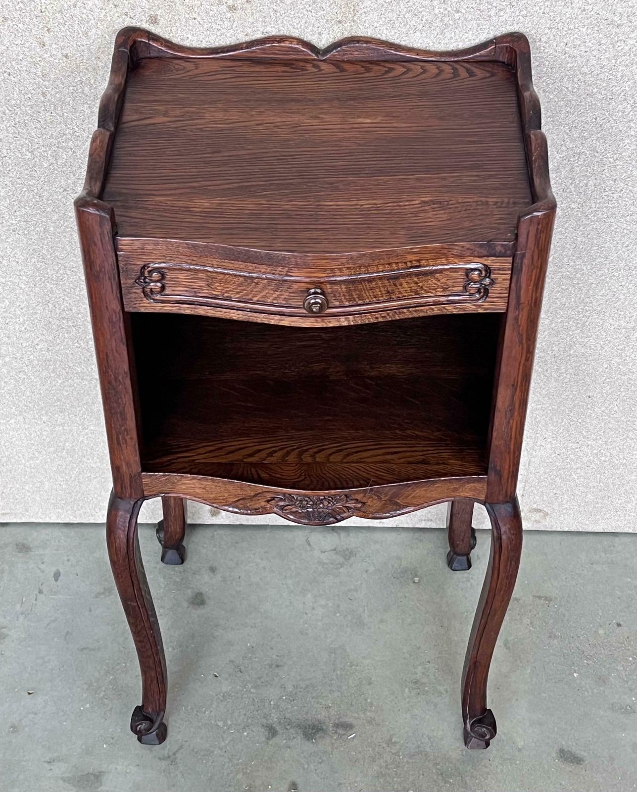 20th Pair Of Dark Walnut Nightstands Tables With Drawer And Open Shelf photo furniture