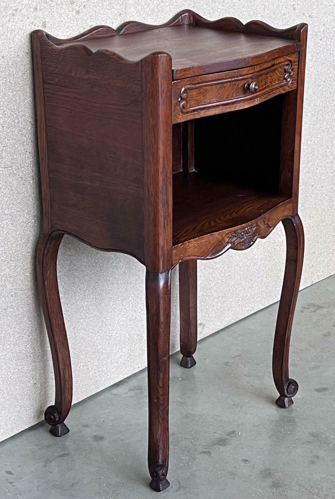 20th Pair Of Dark Walnut Nightstands Tables With Drawer And Open Shelf photo Furniture