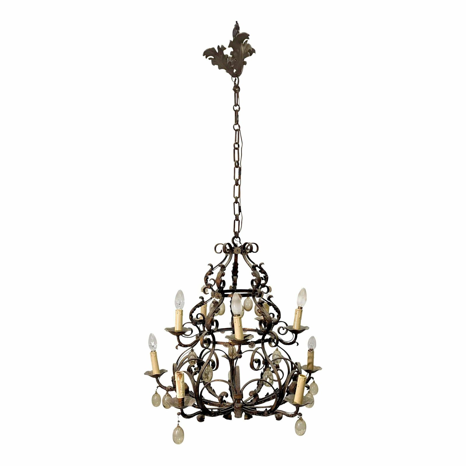 Wrought Iron And Blown Glass Chandelier, Early 20th Century photo 1665.0