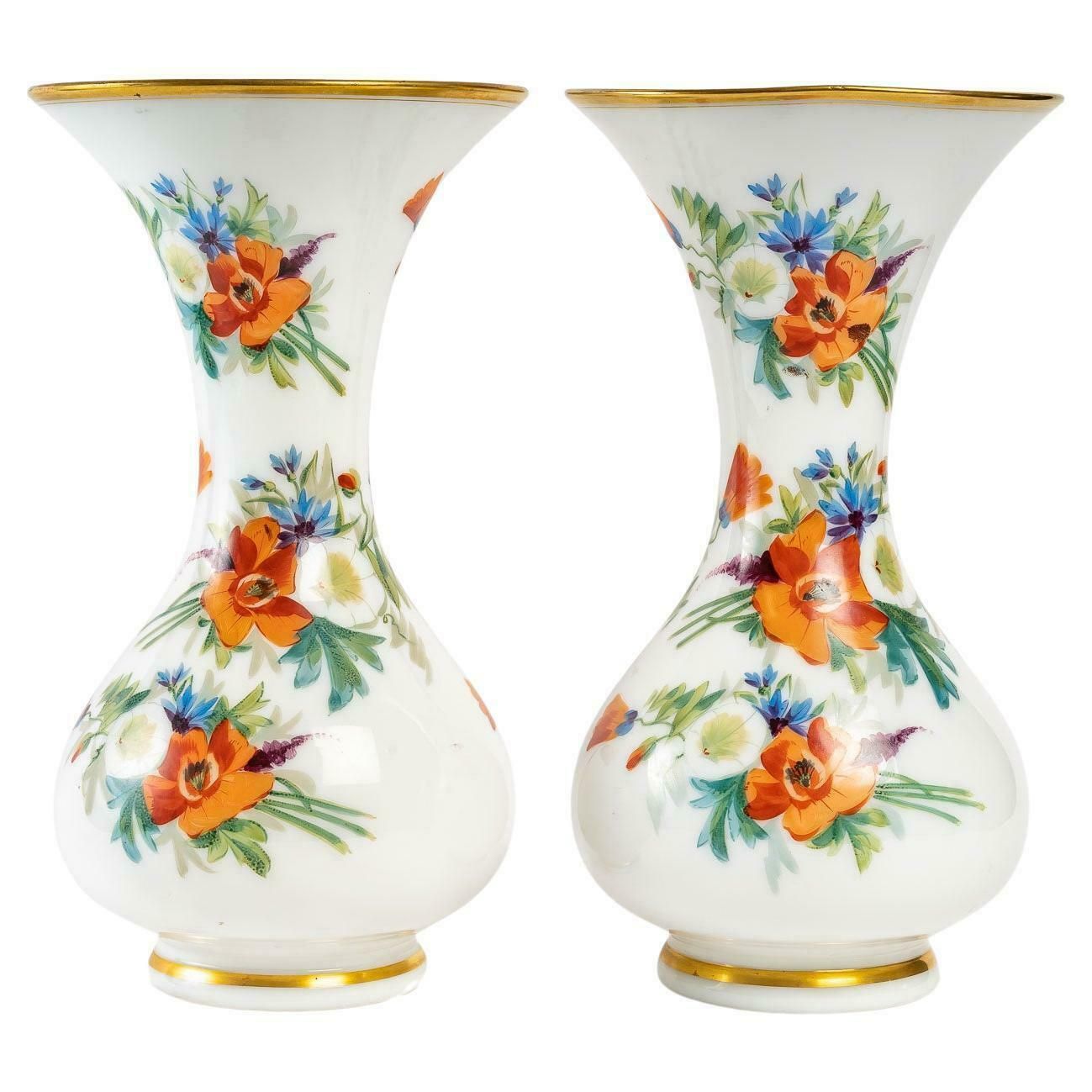 Pair Of Baccarat Opaline Vases 19th Century