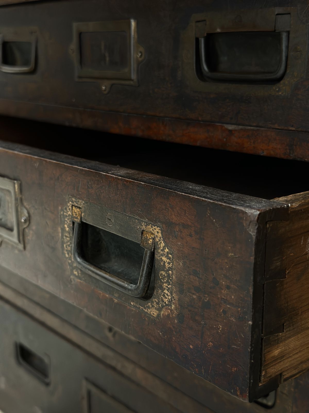 Antique Military Mahogany Brass Chest Of Workshop Haberdashery Shop Drawers photo for sale