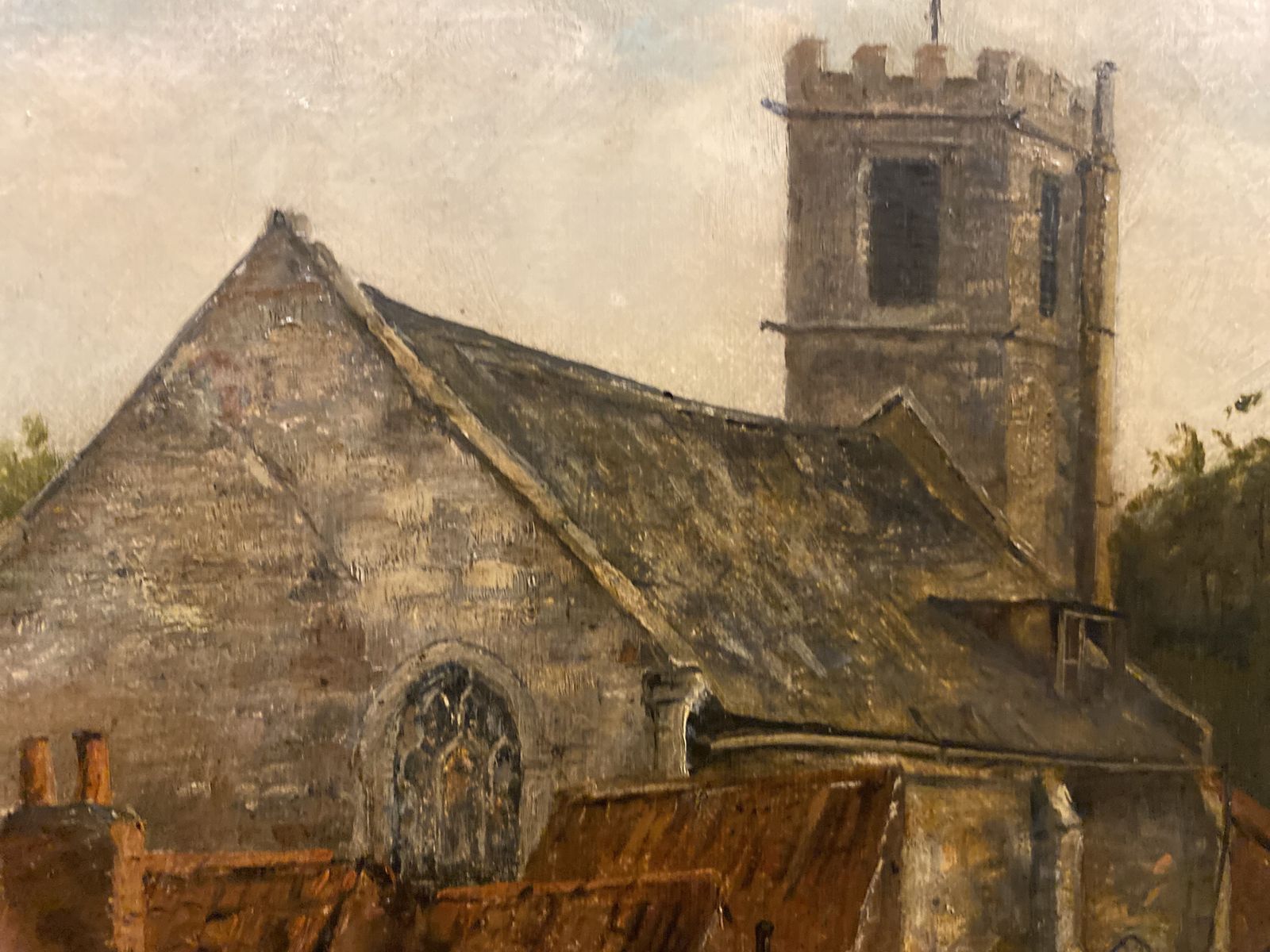 Oil Painting   A Picturesque Village Church 19th Century Landscape Canvas photo furniture