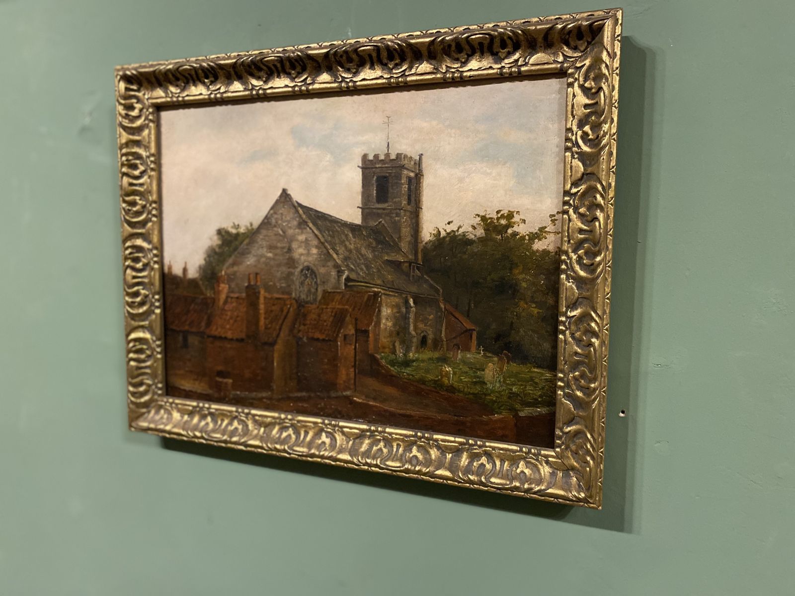 Oil Painting   A Picturesque Village Church 19th Century Landscape Canvas photo Art