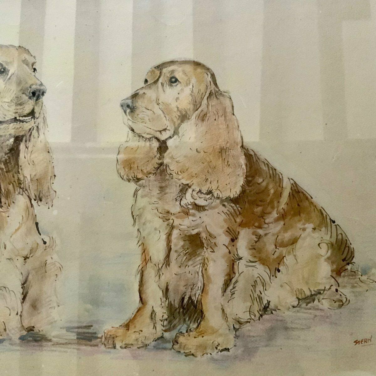 Watercolor Couple Of Dogs, Early 20th Century photo 250.7