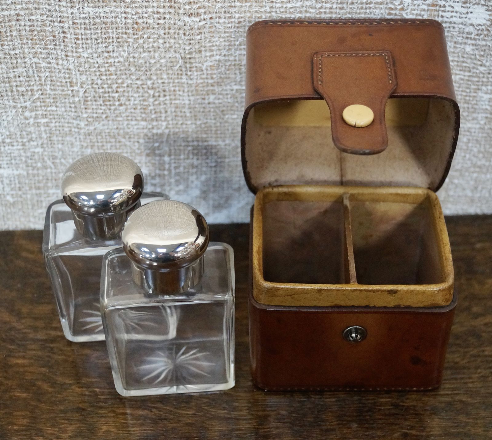 photo furniture Antique Travel Cologne Bottle Case
