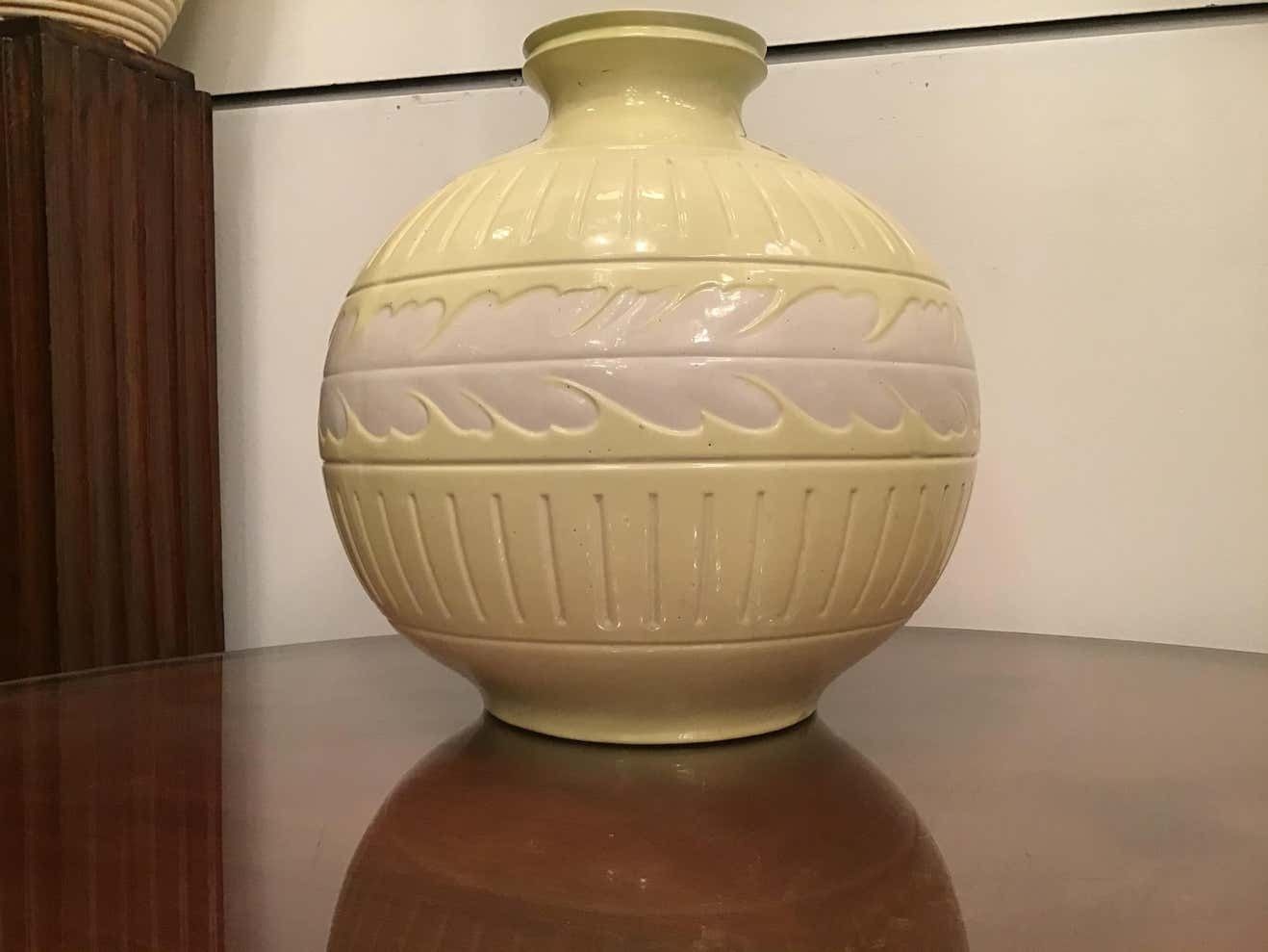 Home Decor Richard Ginori Giovanni Gariboldi Vase Yellow White Ceramic, 1945, Italy photo