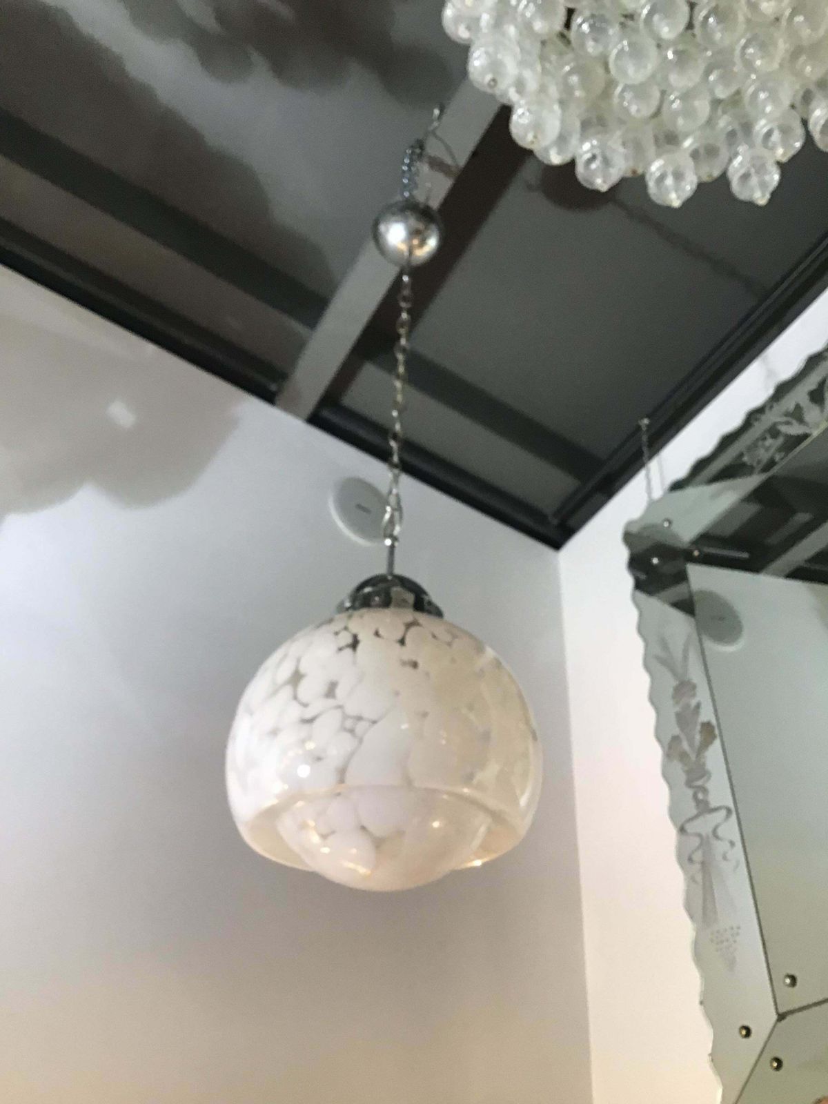 photo furniture Mazzega Chandelier Flower Spotted Chrome Murano Glass  1960