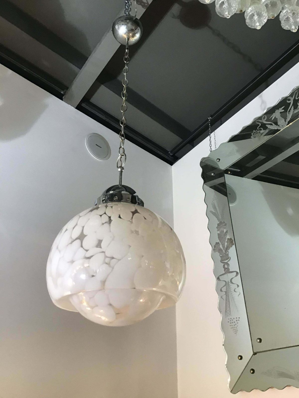 1449.0 Mazzega Chandelier Flower Spotted Chrome Murano Glass  1960 photo