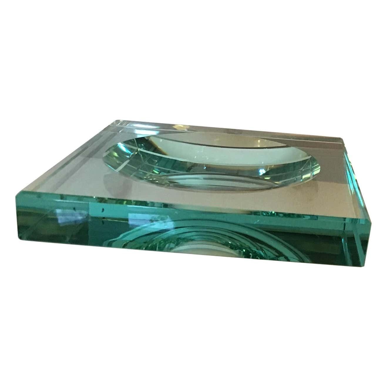 Fontana Arte Empty Ashtray Pockets Cut And Hollowed Crystal, 1960, Italy