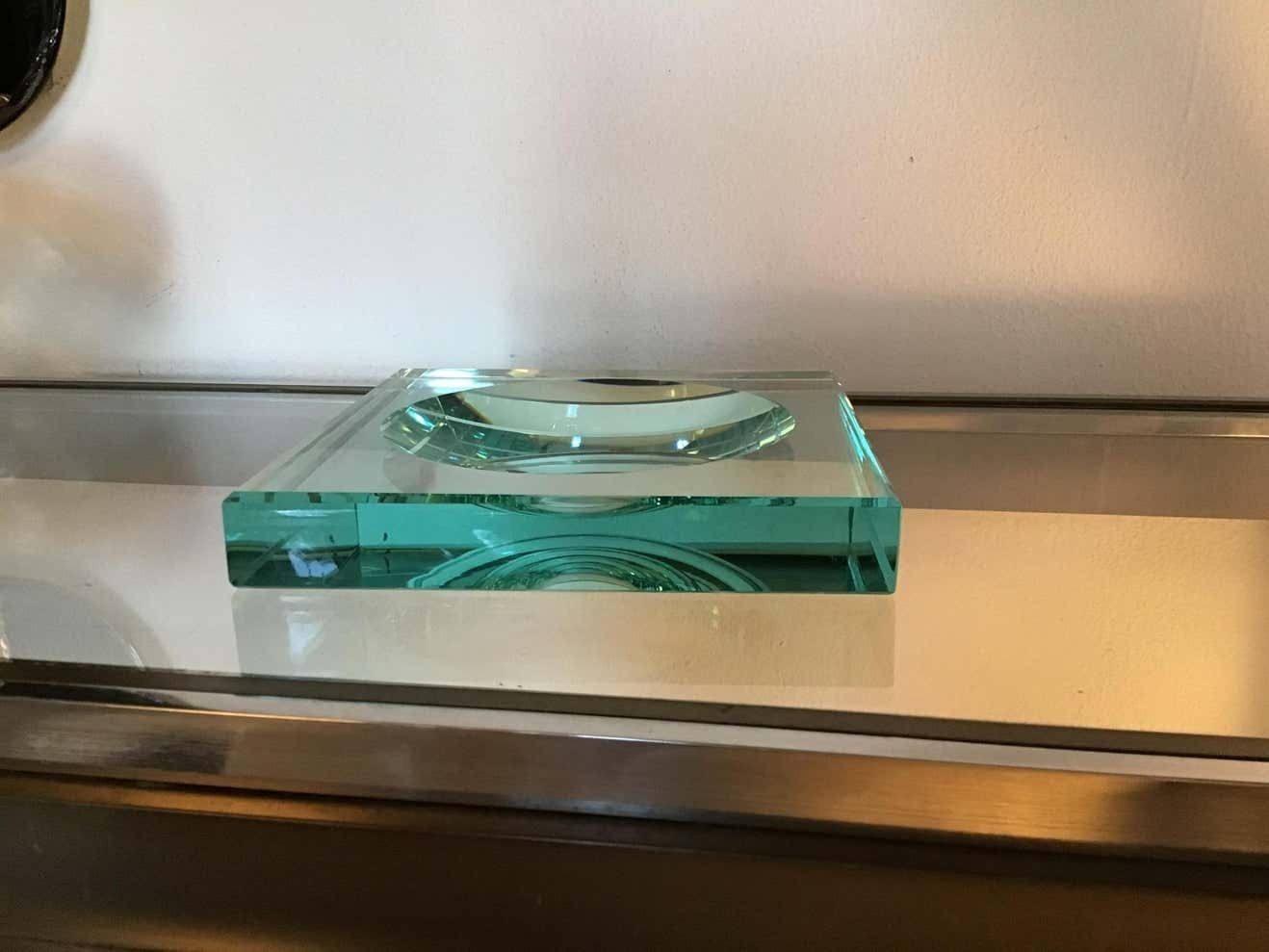 photo vintage Fontana Arte Empty Ashtray Pockets Cut And Hollowed Crystal, 1960, Italy