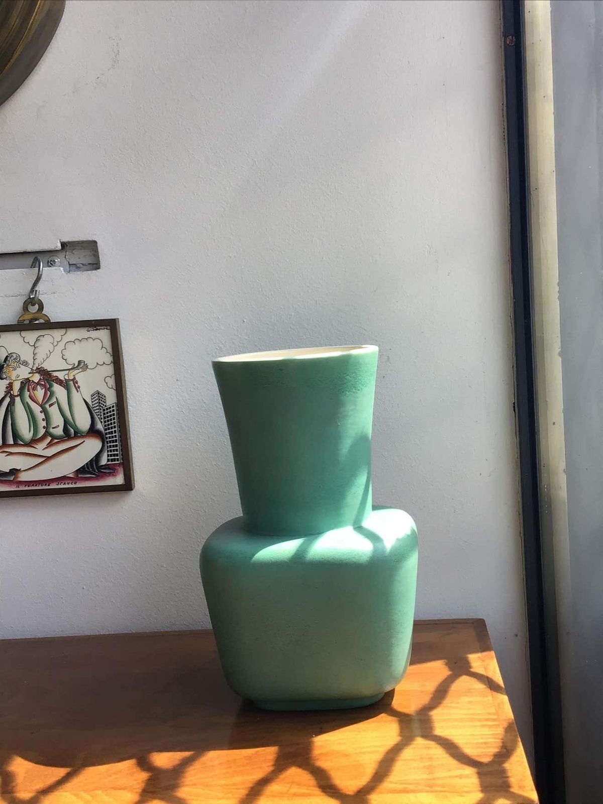 photo for sale Richard Ginori Giovanni Gariboldi Vase Green Ceramic, 1950, Italy