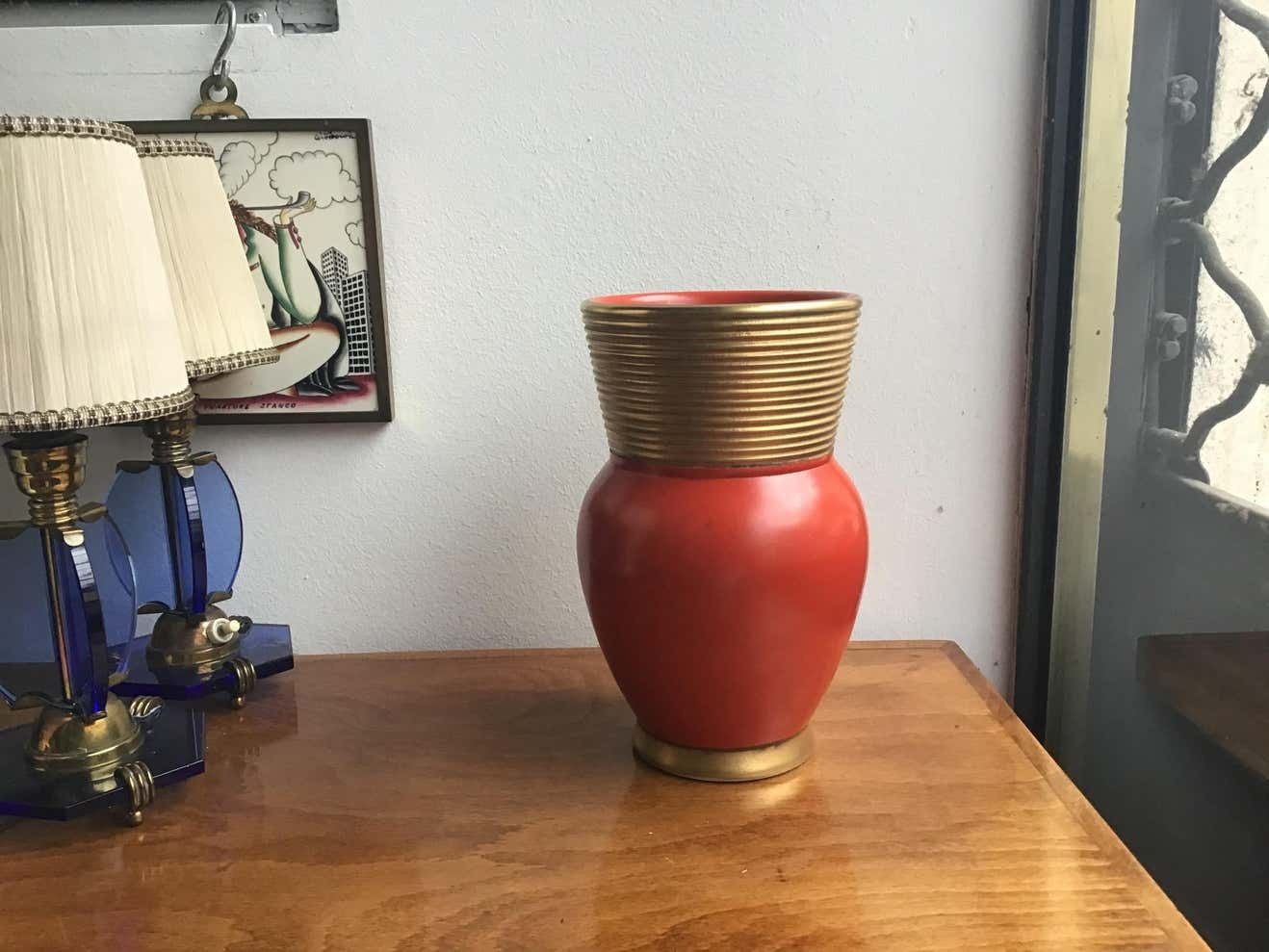 Gio Ponti Richard Ginori Vase Ceramic Gold Red, 1940, Italy photo 2264.0