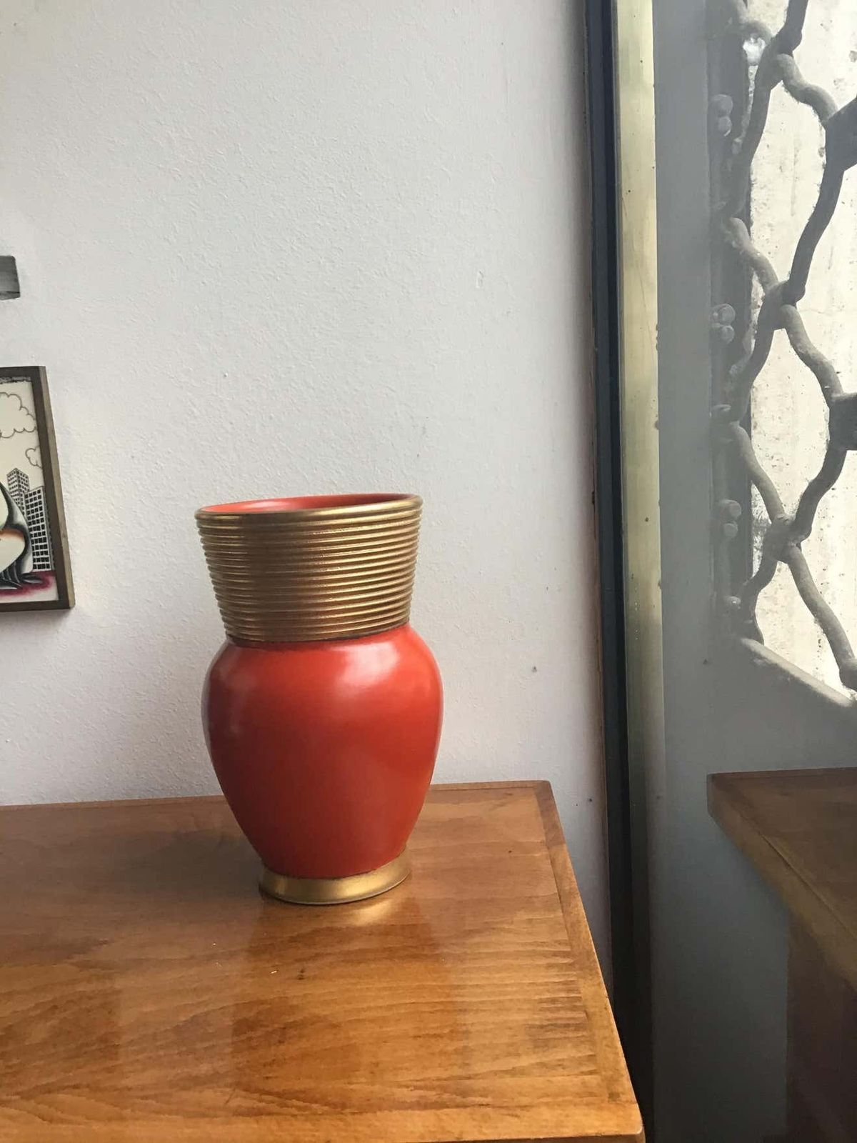 photo for sale Gio Ponti Richard Ginori Vase Ceramic Gold Red, 1940, Italy