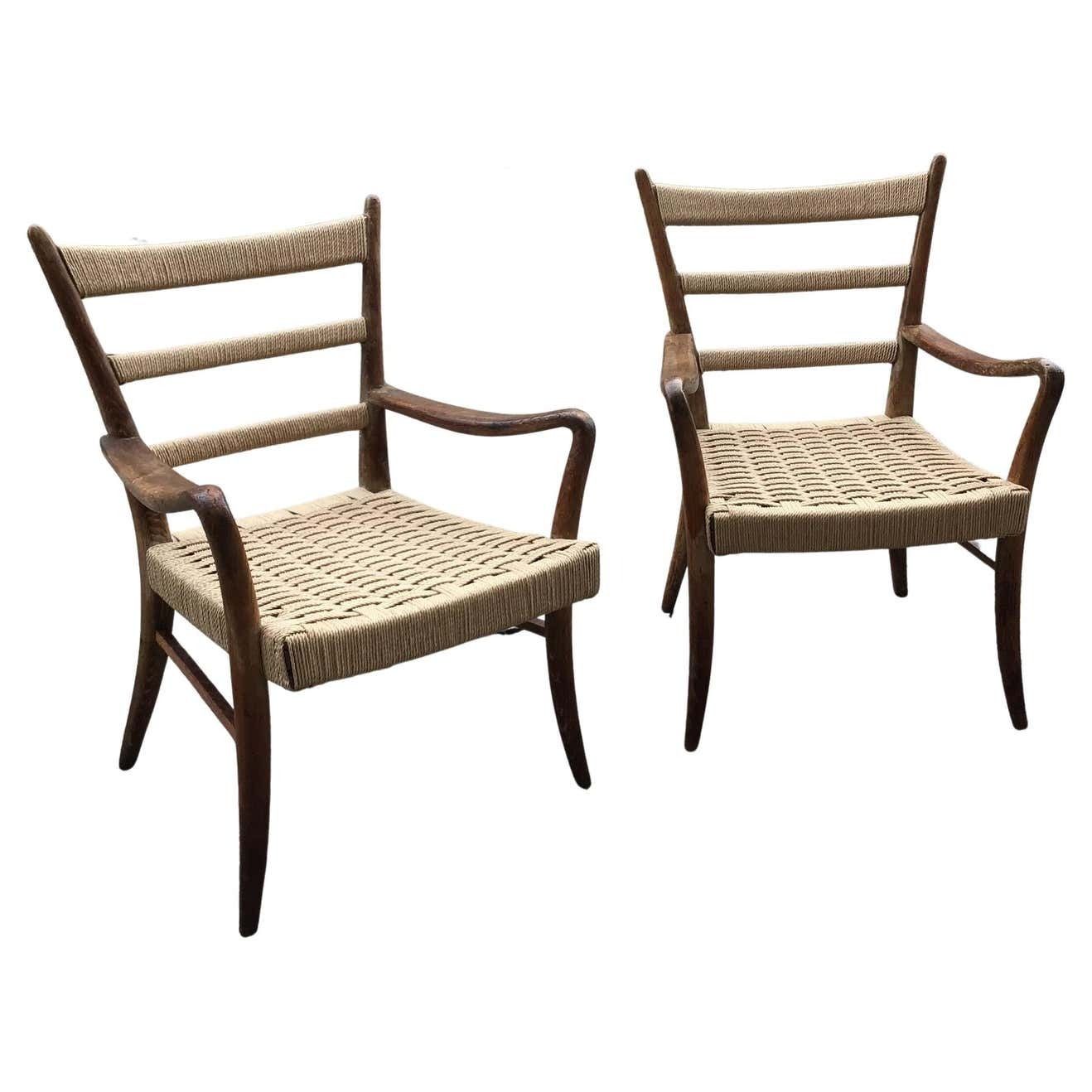 Augusto Romano Armchair Wood Rope Stuffing 1940 Italy