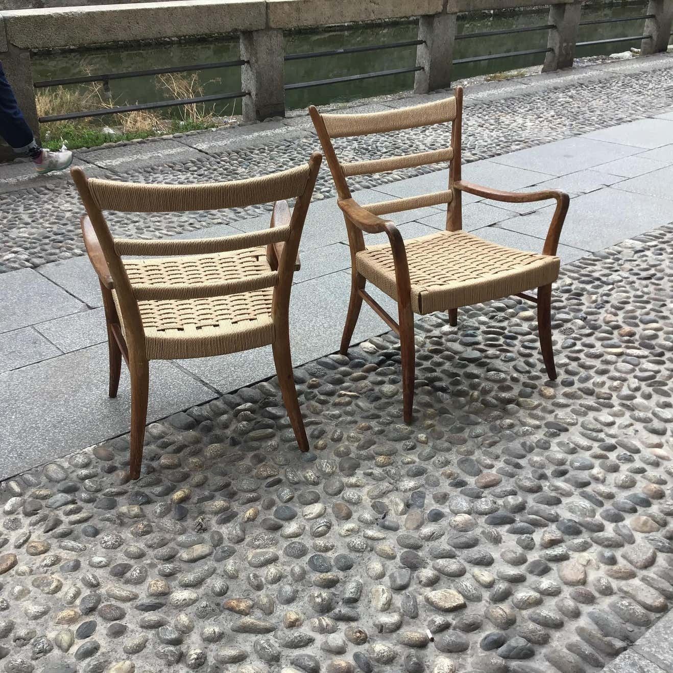 Augusto Romano Armchair Wood Rope Stuffing 1940 Italy photo furniture