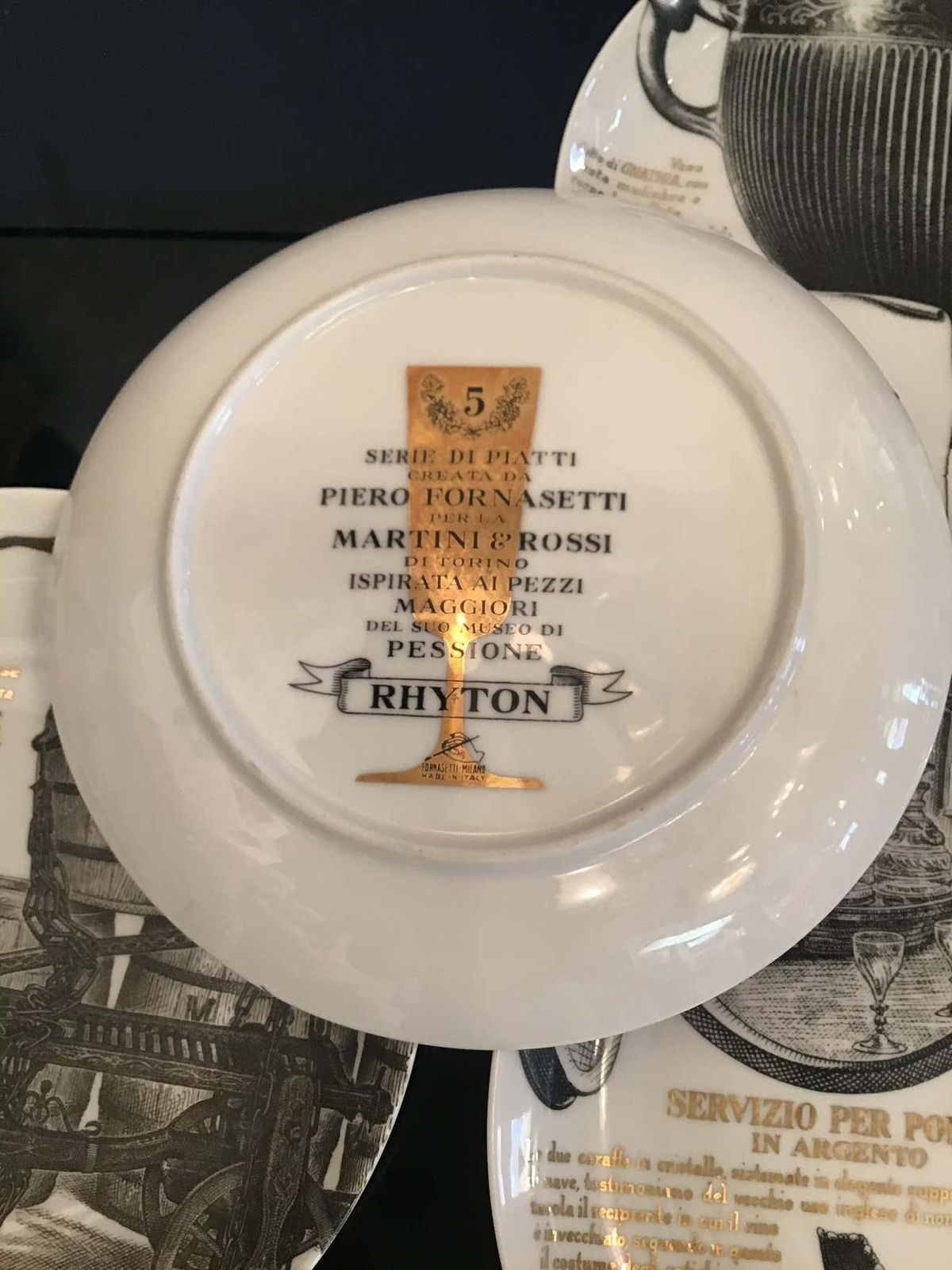 Fornasetti Set Of 6 Plates For Martini And Rossi Porcelain, 1970, Italy photo Home Decor