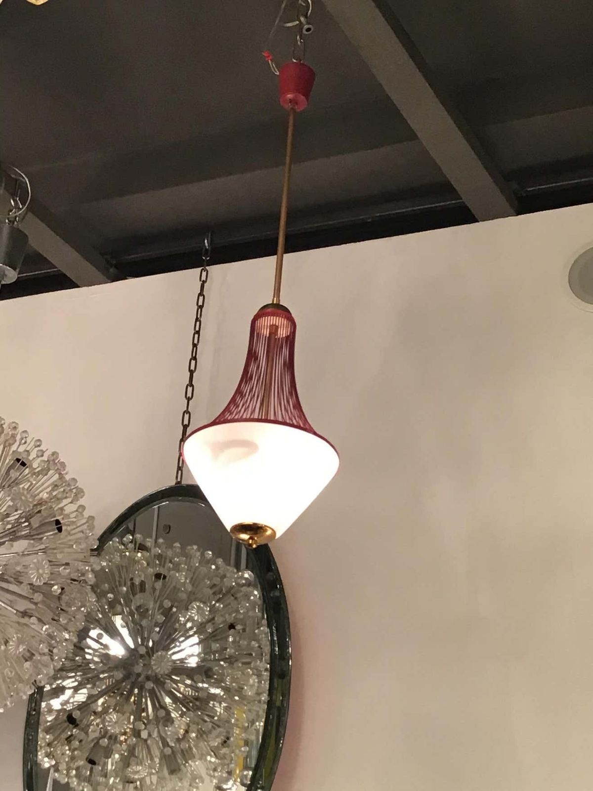 1449.0 Stilnovo Chandelier Brass Opaline Glass Metal 1950 Italy photo