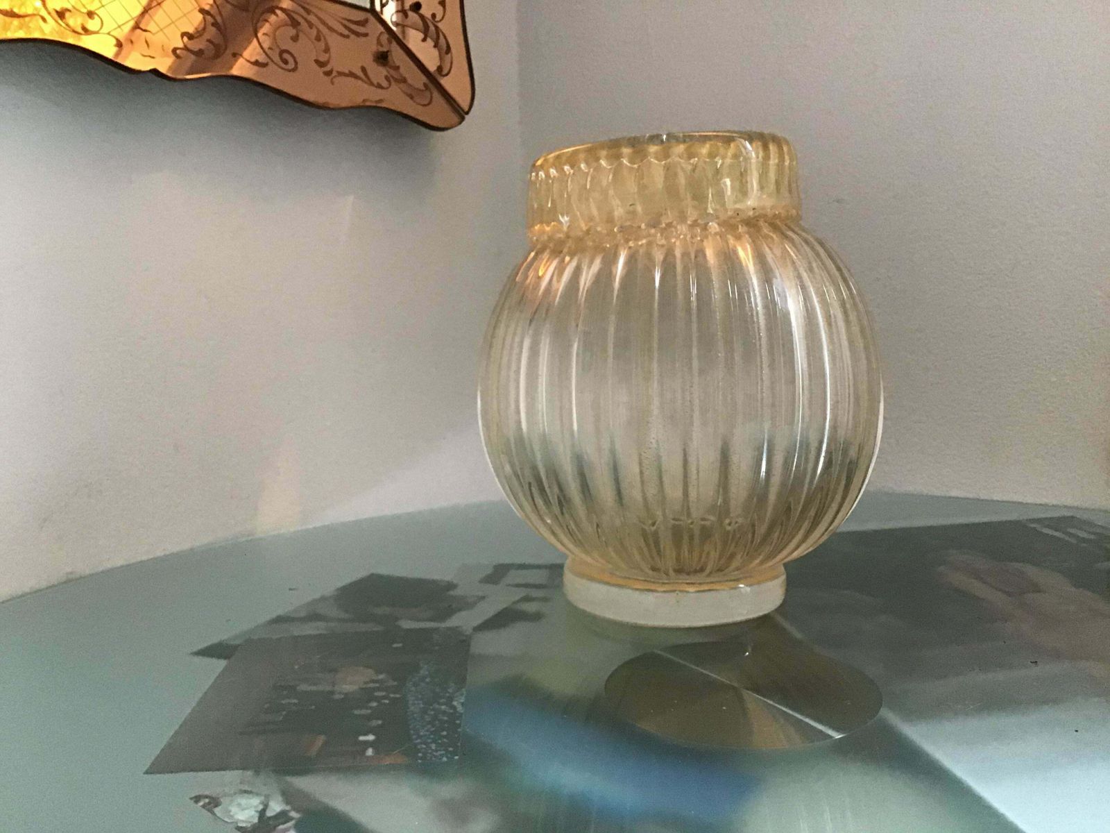 Seguso Vase Murano Glass With Gold Leaf 1955 Italy photo for sale