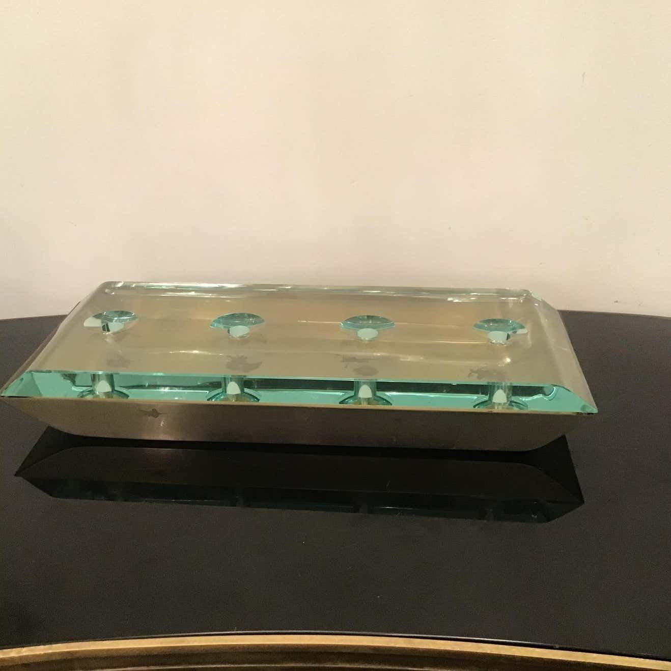 Pietro Chiesa Centrepiece Glass Brass Nickel, 1950, Italy photo Home Decor