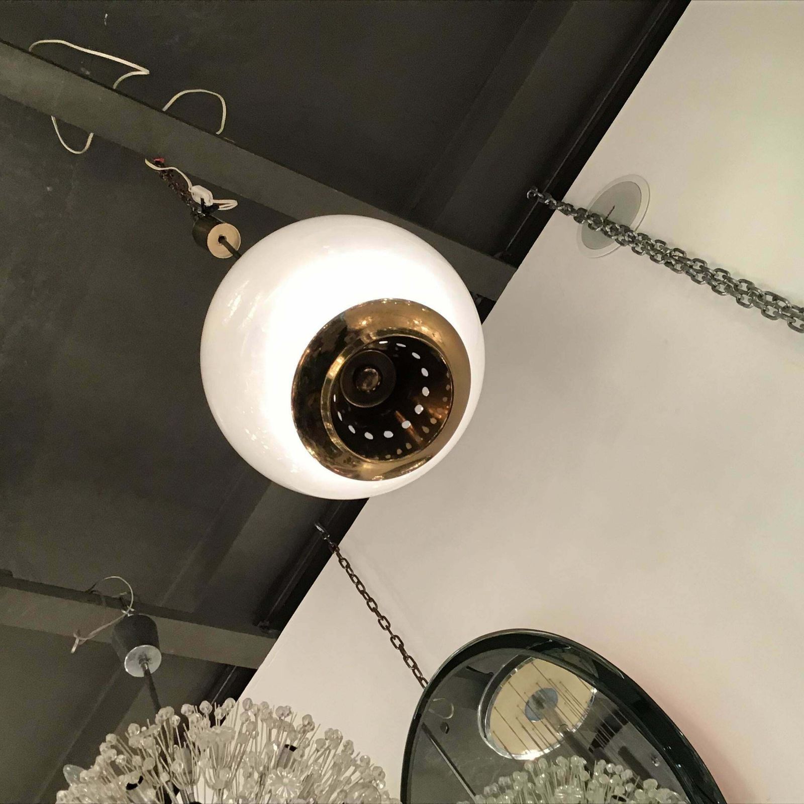 Azucena Luigi Caccia Dominioni Couple Chandelier Brass Glass 1950 Italy photo for sale