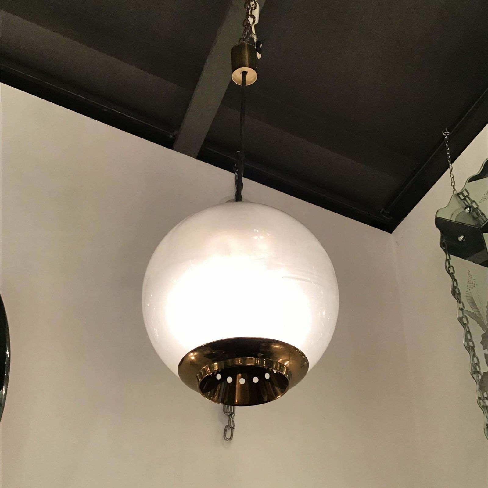 photo for sale Azucena Luigi Caccia Dominioni Couple Chandelier Brass Glass 1950 Italy