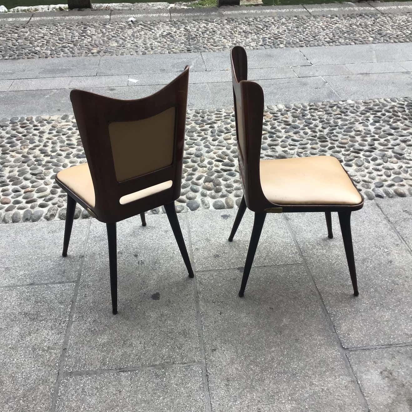 photo vinterior Carlo Ratti Chairs Wood Brass Skin 1955, Italy