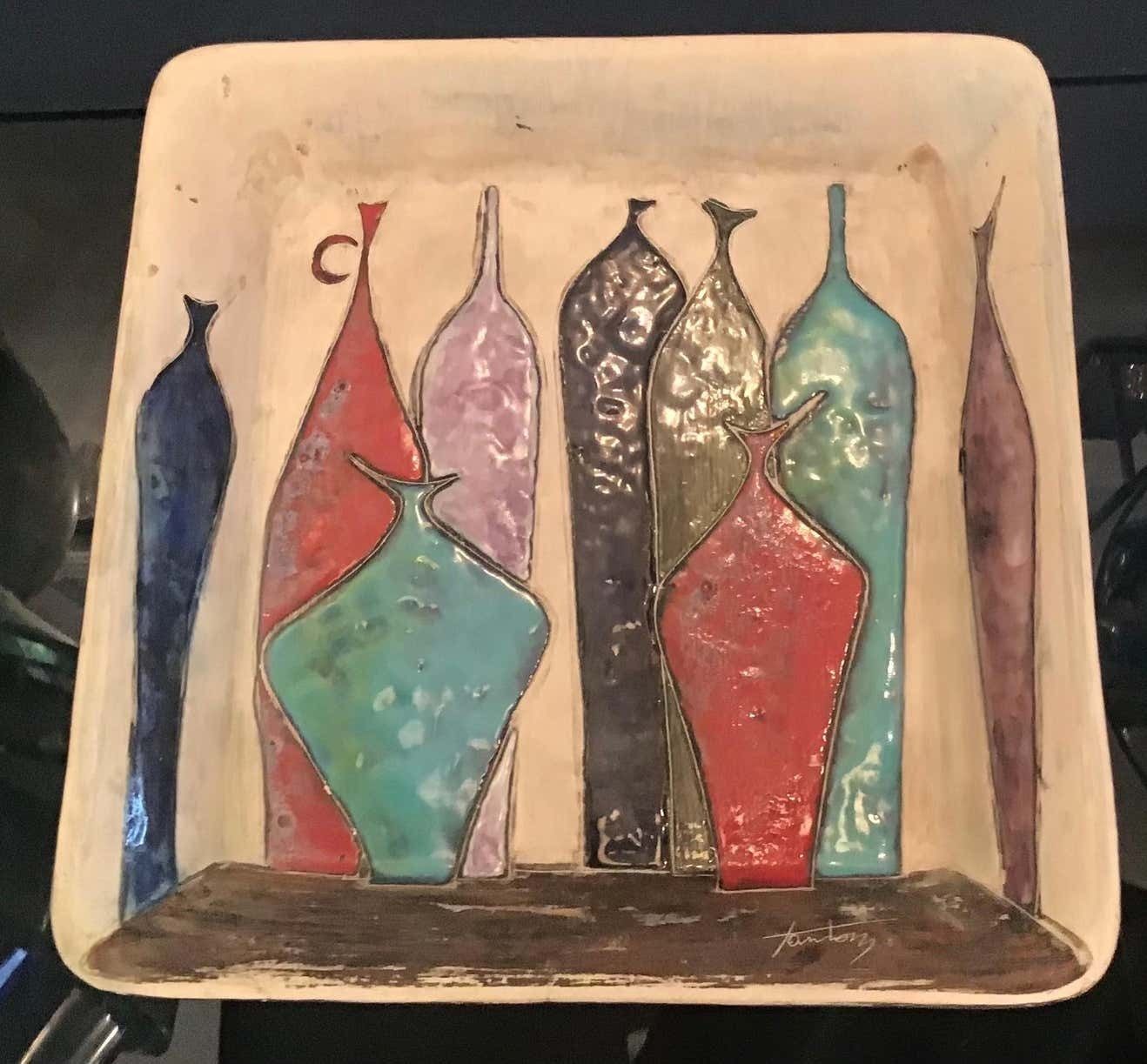 photo for sale Marcello Fantoni Empty Pockets / Wall Plate Lustre Worked Ceramic, 1950, Italy