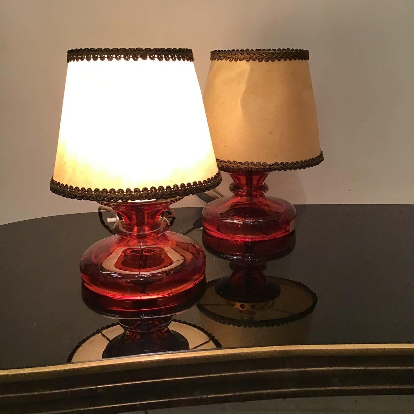 Seguso Flavio Poli Murano Glass Brass Fabric Lampshade, 1960, Italy photo for sale